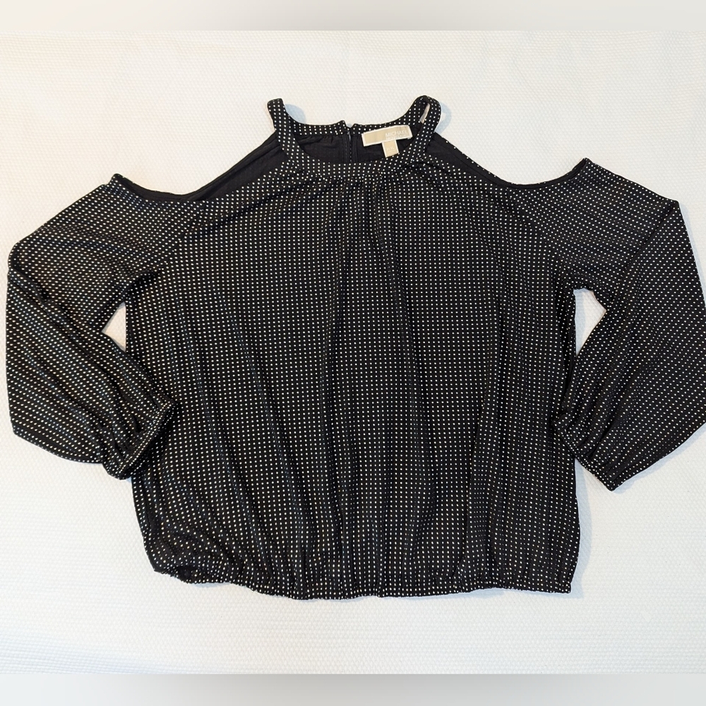 Michael kors cold shoulder smock long sleeve Black rhinestone size PXL. - Picture 4 of 9